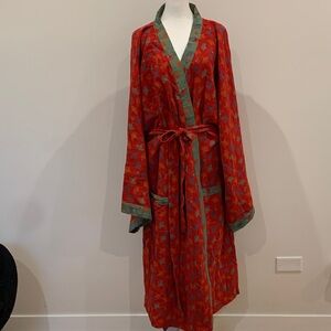 Cotton ginkgo leaf red and green kimono robe 2xl